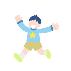 楽しそうに走るこども(男の子)のフラットなイラスト
