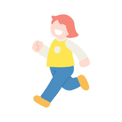 楽しそうに走るこども(女の子)のフラットなイラスト
