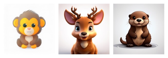 Cute cartoon animal illustrations perfect for kids' education. These adorable characters embody childhood joy and learning about animals in a fun way.