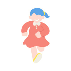 楽しそうに走るこども(女の子)のフラットなイラスト
