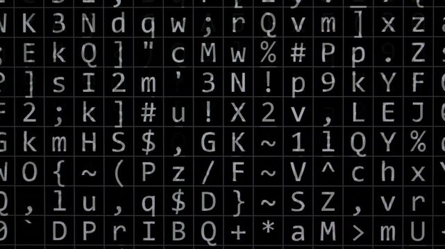 Abstract computer symbols on a digital monitor, encryption and information security concept