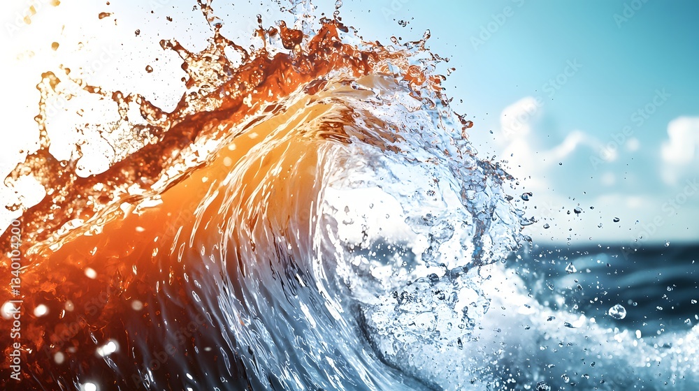 Poster dynamic turbulent ocean wave illustrating the power and energy of nature with copy space for design 