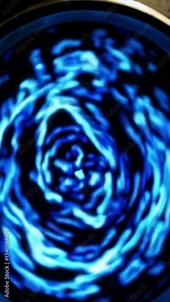 Poster vortex dynamics in blue: mesmerizing swirling liquid motion with hypnotic light patterns