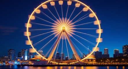 Bright Ferris Wheel Spinning Against the Dark City Night Sky