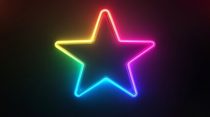 Glowing neon star with multicolor outline on dark background. Artistic design concept