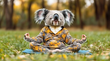 Koala meditating in a park