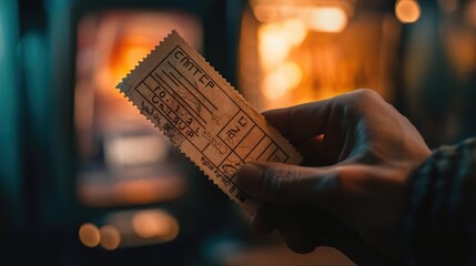 A hand is holding a torn and worn ticket