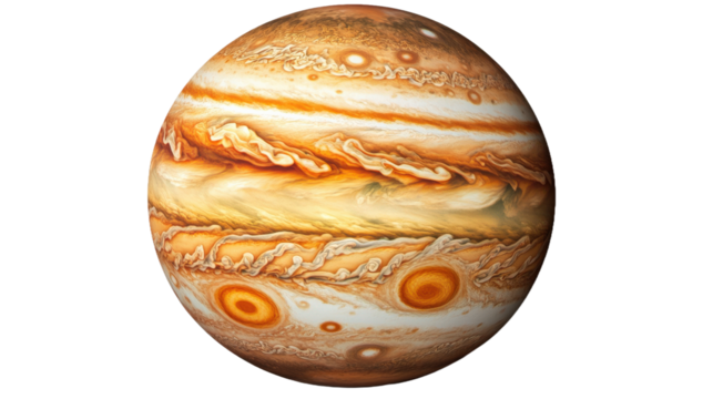 A large orange planet with a white stripe
