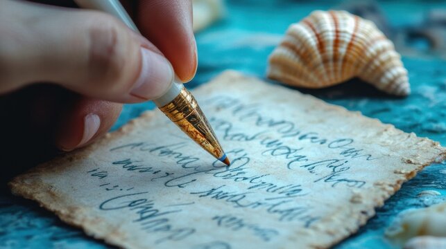 A hand writing on old paper with a fountain pen