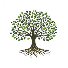 Fototapeta premium Full lush green tree with roots