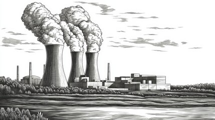 Fototapeta premium A line art drawing of Russia Beginning Nuclear Fuel Production in engraving style effect. on a white background