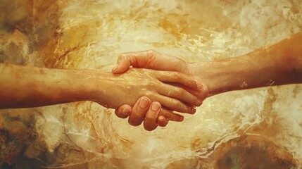 Two hands are clasped together in a symbol of agreement