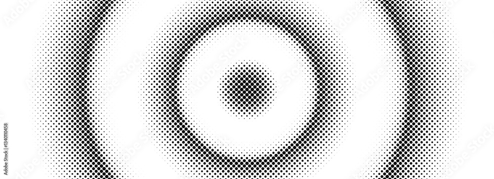 Poster halftone concentric circle background. dotted circular gradient. radial fading comic texture. black 
