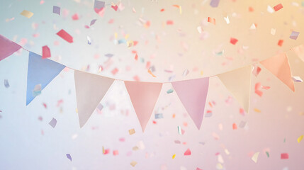 Pastel Party Bunting with Confetti – Soft Festive Celebration Background