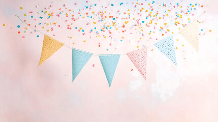 Pastel Party Bunting with Confetti – Soft Festive Celebration Background