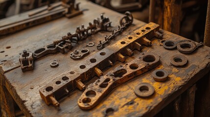 A set of engine mounts, both hydraulic and rubber, arranged on a workbench