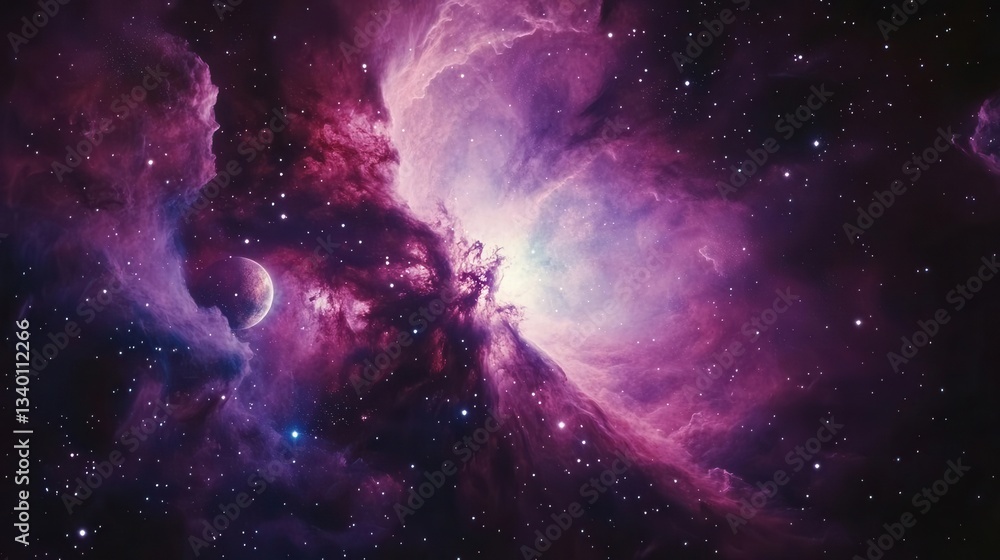 Canvas Prints deep space exploration scene with massive nebula glowing stars and distant planets in rich purple an