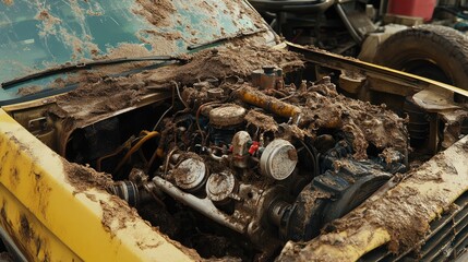 Fototapeta premium A throttle valve covered in grease and dirt before cleaning