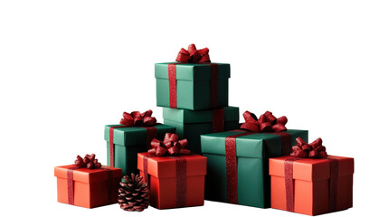 Obraz premium A stack of green and red boxes with red bows on top