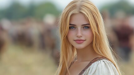 Naklejka premium Portrait of a beautiful blonde woman with blue eyes.