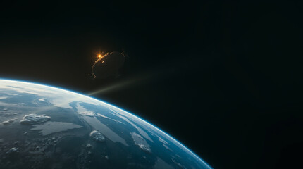 Fototapeta premium Planet earth from the space at night . 3d render, silhouette, with white tone