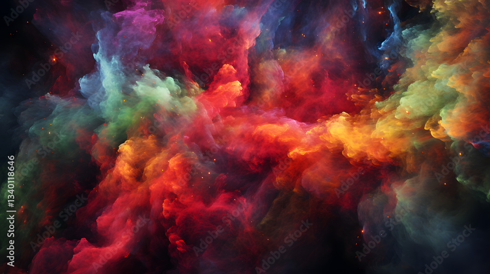 Poster colorful cloud of smoke creating a surreal and artistic visual effect with dynamic movement and vibr