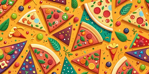Flat Lay Pizza Party! Celebrate National Pizza Day on February 9th. Festive Banner Template.