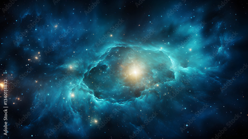Poster nebula in the sky showcasing a colorful display of gas and dust creating a stunning visual of cosmic