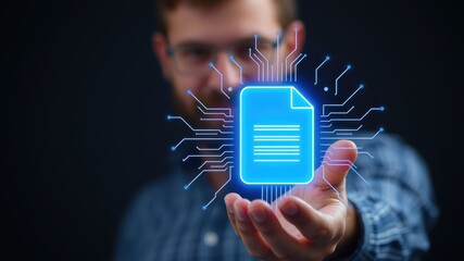 Digital Transformation Concept with Man Holding Document Icon