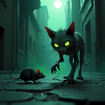 A Cat zombie hunting a rat