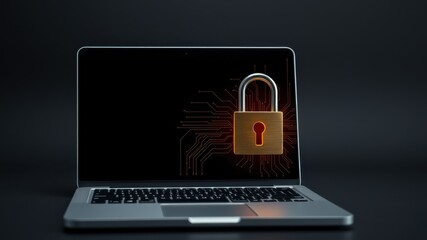 Digital Security Concept with Locked Padlock on Laptop Screen