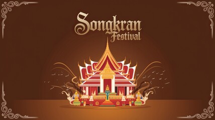 Fototapeta premium Elegant Illustration of Songkran Festival with Traditional Temple Design