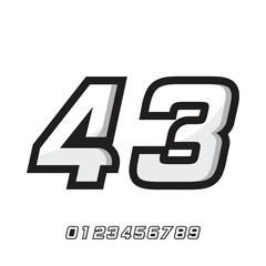 Racing logo number 43 in black and white on white background for racing, sports, jersey t-shirts