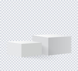 Two blank square podiums stand to show products on transparent background, Vector illustration.