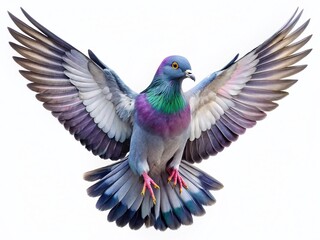 Obraz premium Flying Pigeon, White Bird in Flight, Isolated Avian, Bird on Wing, Feathered Creature
