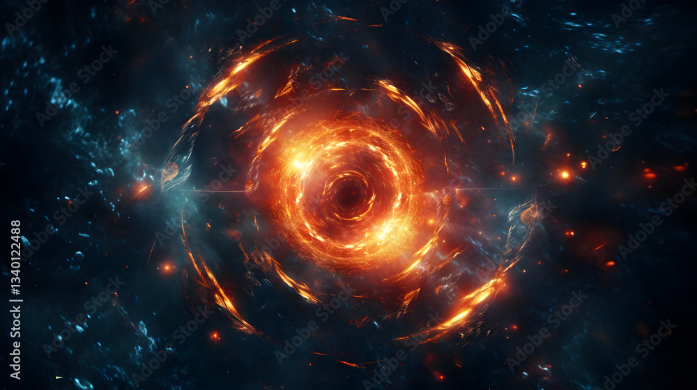 Poster mysterious cosmic scene depicting a spiral design illuminated in the dark with intriguing patterns a