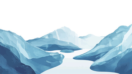 Fototapeta premium Digital illustration depicting an abstract landscape featuring a stylized mountain range rendered in varying shades of blue. The mountains are depicted with soft, flowing lines and shapes,