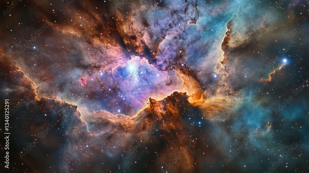 Wall mural mesmerizing deep space nebula with bioluminescent cosmic clouds and distant stars creating natural a