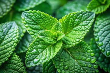 Fresh Green Mint Leaves Background - Close Up Macro Shot