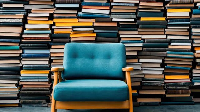 Cozy reading corner with a stylish chair and a wall of books