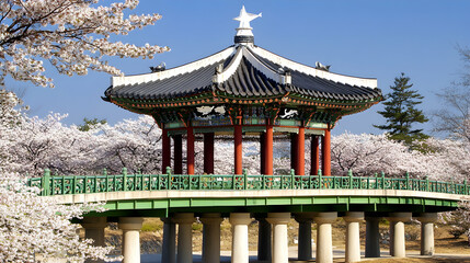 Obraz premium Pink Cherry Blossoms Covering the Streets of Seoul