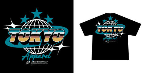 Y2K Futuristic illustration of tokyo japan vector t shirt design, vector graphic, typographic poster or tshirts street wear and Urban style
