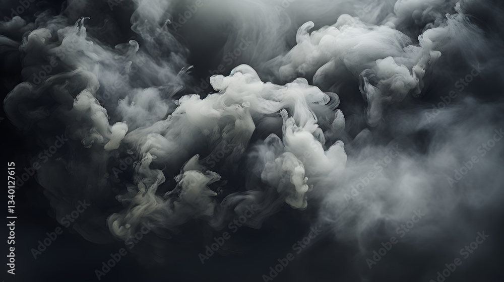 Poster enigmatic smoke rising in the dark with intriguing patterns and shapes evoking a sense of mystery in