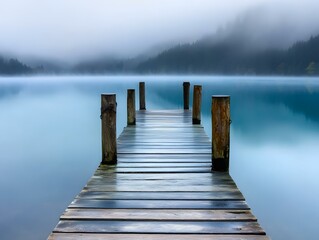 Obraz premium Misty Lake Dock Landscape