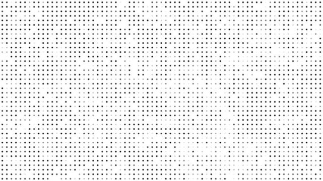 white halftone randomly dotted animation, texture overlay for retro vintage effect, point art pattern motion