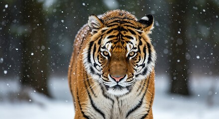 Obraz premium Majestic Tiger in a Snowy Winter Landscape. Generative Ai