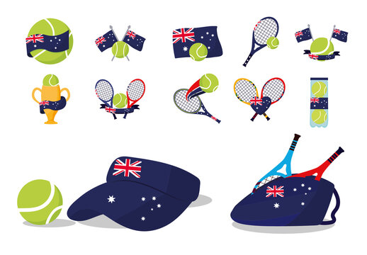 Blue and Red Australia Tennis Championship Icons Set