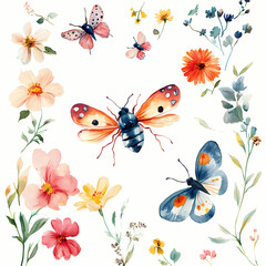 Watercolor Floral Butterfly Arrangement: A vibrant watercolor illustration of a butterfly arrangement. Delicate flowers and charming butterflies create a whimsical and beautiful design