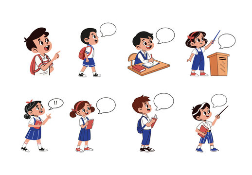 Colorful Students Classroom Discussion Illustration Set