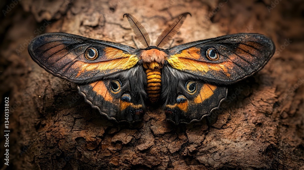 Poster magnificent atlas moth resting on tree bark its massive wings blending seamlessly into the tranquil 